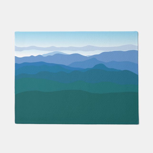 Mountain Mountains View Green Blue Illustrated Doormat (Front)