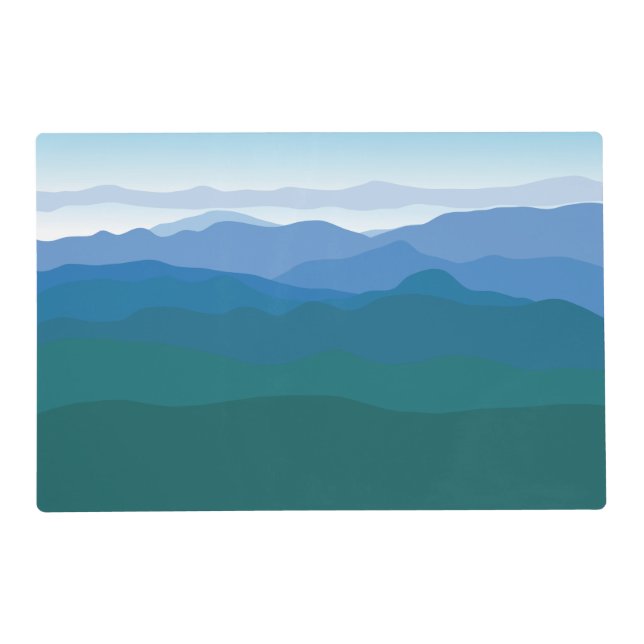 Mountain Mountains View Green Blue Illustrated Placemat (Front)