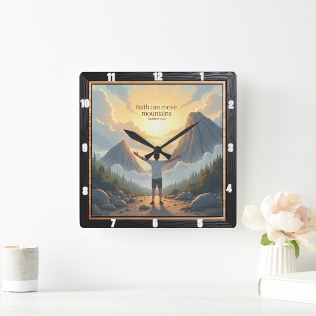 Mountain-Moving Faith: Matthew 17:20 Square Wall Clock (Home)
