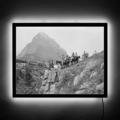 Mountain  Native Americans Horseback at Cliff   LED Sign