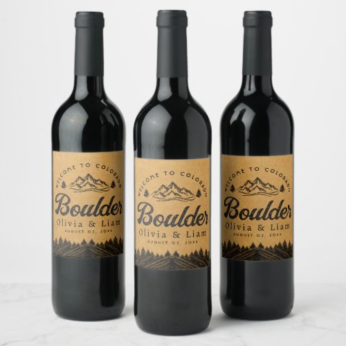 Mountain nature Pine Rustic Woodsy Wedding Wine Label