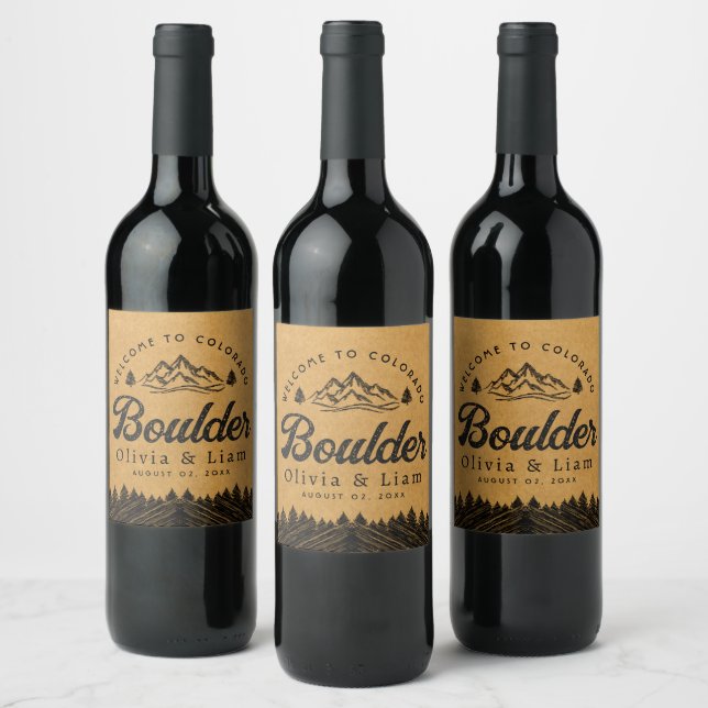 Mountain nature Pine Rustic Woodsy Wedding Wine Label (Bottles)
