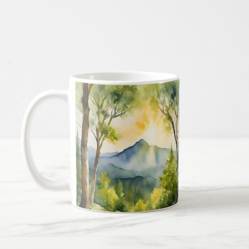 Mountain Nature Sunrise Landscape Watercolors Coffee Mug