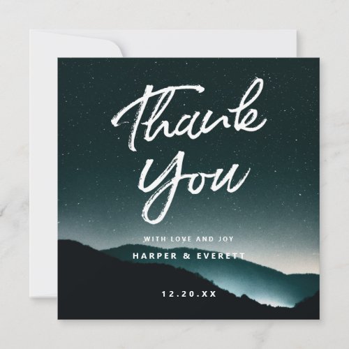 Mountain Night Dark Starlit Sky Wedding Square Thank You Card