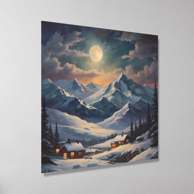 Mountain Night Sky Wood Photo Tile (Angled)