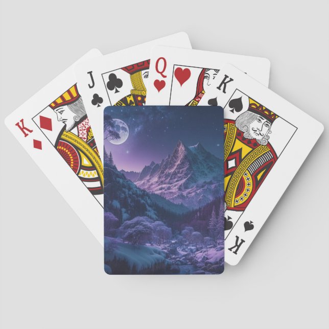 Mountain Night With Moon Poker Cards (Back)