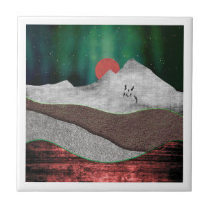 Mountain Northern Lights Ceramic Tile
