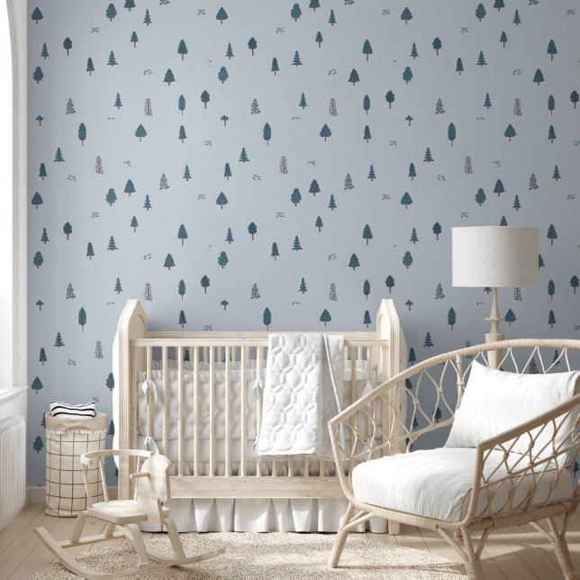 Mountain Nursery Wallpaper Blue Bird & Trees (Kids)
