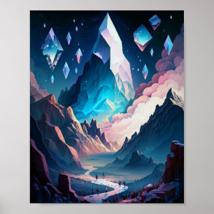 Mountain Of Crystal Fantasy Landscape Poster