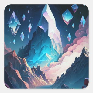 Mountain Of Crystal Fantasy Landscape Square Stick Square Sticker
