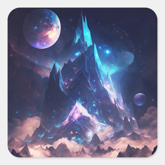Mountain Of Crystal Fantasy Landscape Square Sticker (Front)