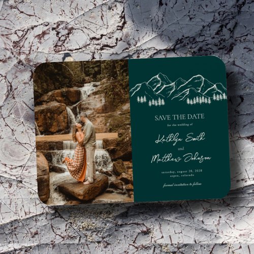 Mountain Outdoor Sage Green Wedding Save The Date Magnet