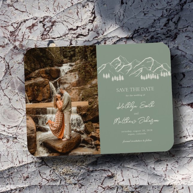 Mountain Outdoor Sage Green Wedding Save The Date Magnet (Creator Uploaded)
