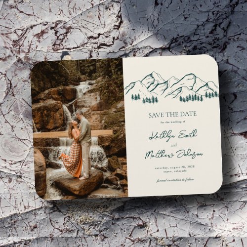 Mountain Outdoor Sage Green Wedding Save The Date Magnet