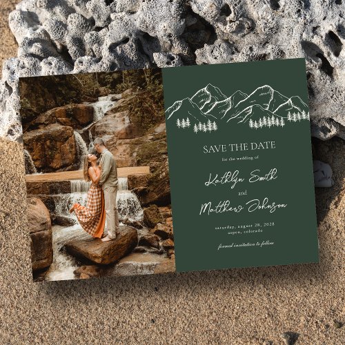 Mountain Outdoor Sage Green Wedding Save The Date Magnetic Invitation