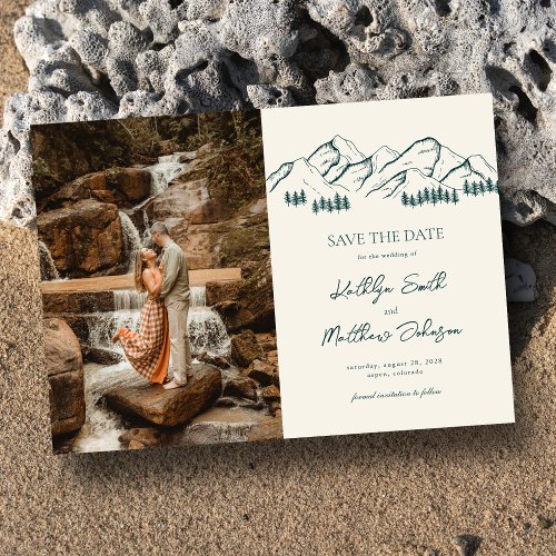 Mountain Outdoor Sage Green Wedding Save The Date Magnetic Invitation
