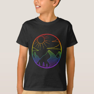 Mountain Outdoors Subtle Pride Logo Hiking Sunset T-Shirt