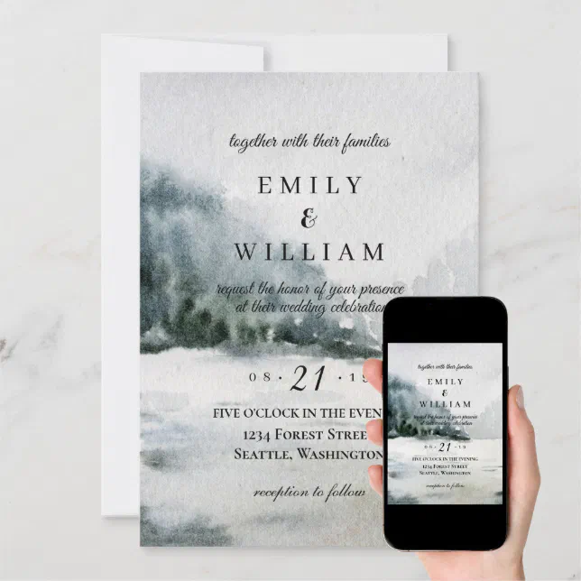 Mountain Pacific Northwest Watercolor Wedding Invitation | Zazzle