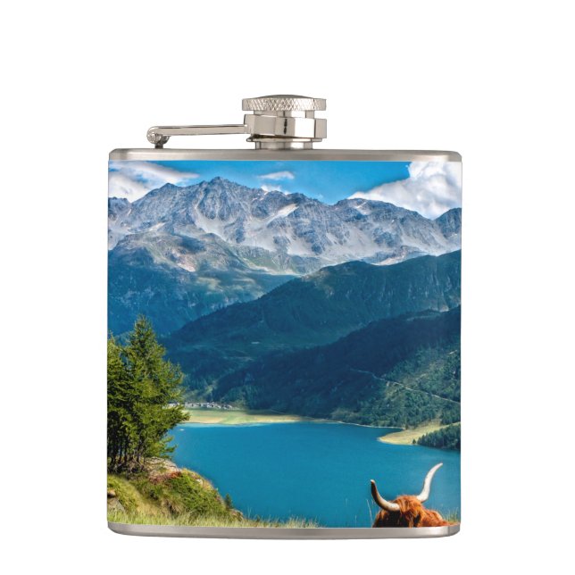Mountain Pasture Highlands Cow Flask (Front)