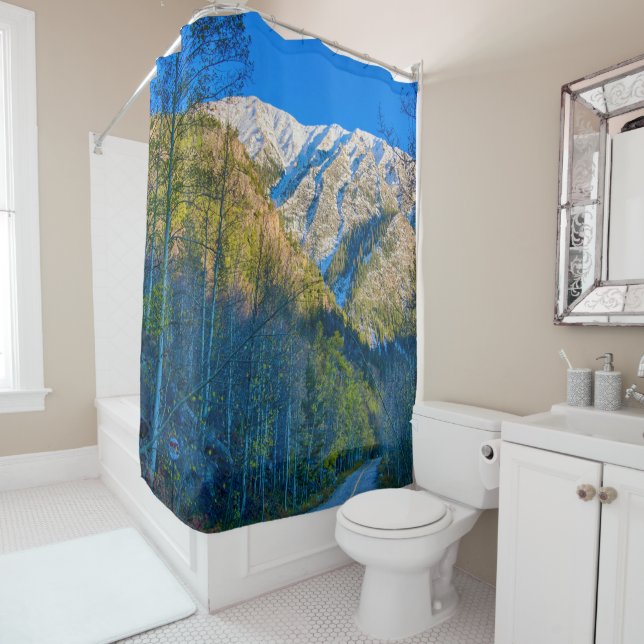 Mountain Path // Rocky Mountain Sunrise Shower Curtain (In Situ)
