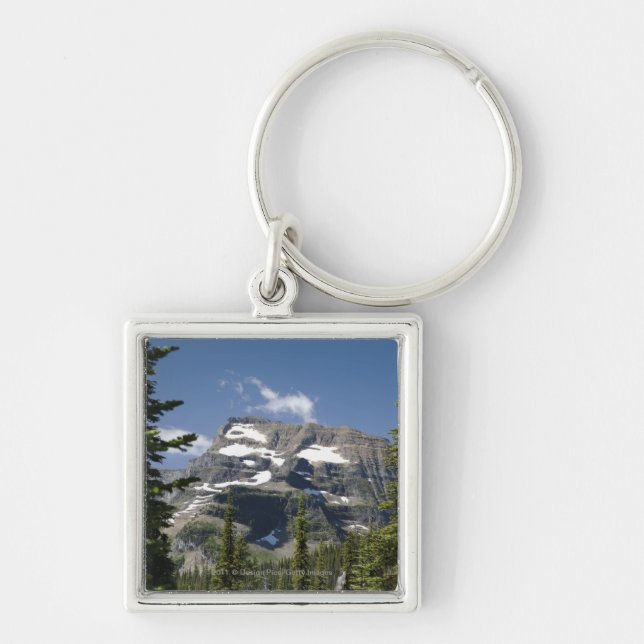 Mountain Peak Between Trees Under A Blue Sky Keychain (Front)