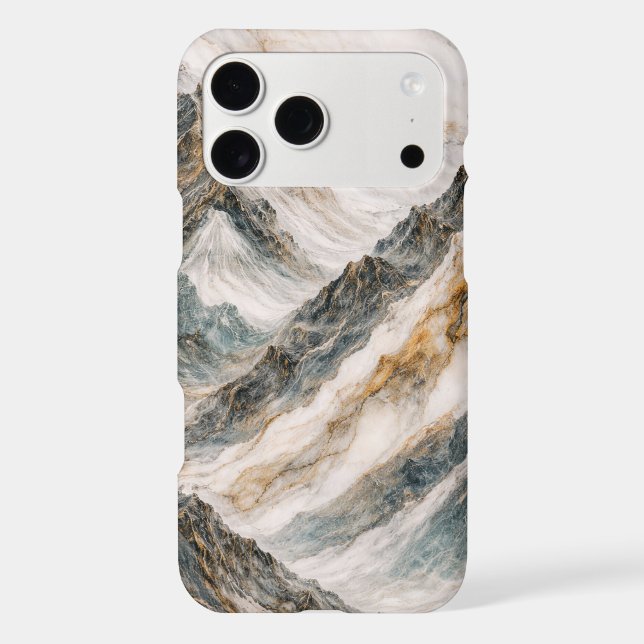 Mountain Peak Marble Texture Stone and Gold Veins iPhone Case (Back)