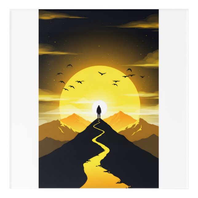 Mountain Peak Silhouette with a winding. Acrylic Print (Front)