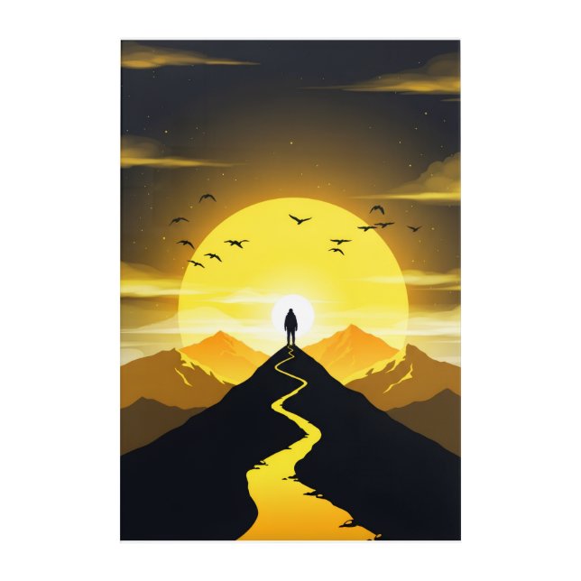 Mountain Peak Silhouette with a winding. Acrylic Print (Front)