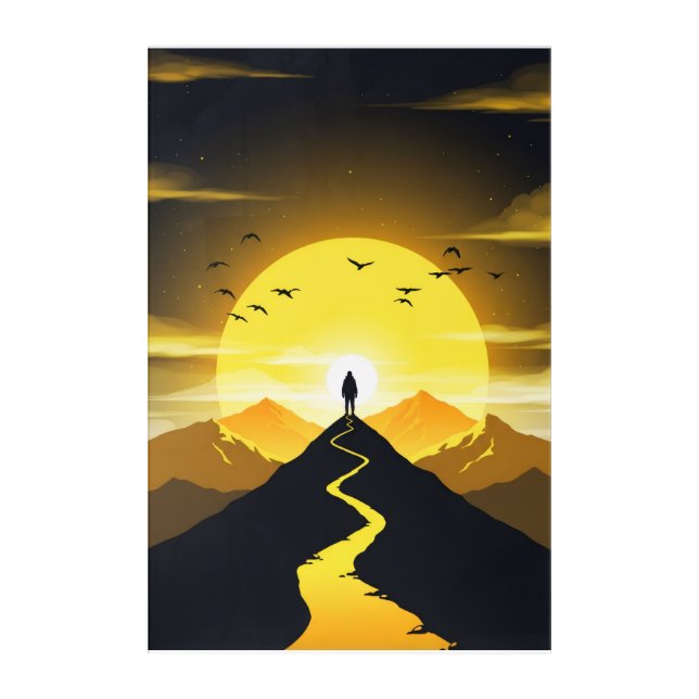 Mountain Peak Silhouette with a winding. Acrylic Print (Front)