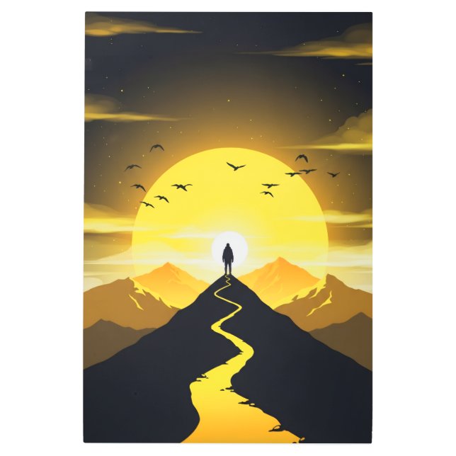 Mountain Peak Silhouette with a winding. Metal Print (Front)