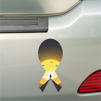 Mountain Peak Silhouette with a winding. Pedestal Car Magnet