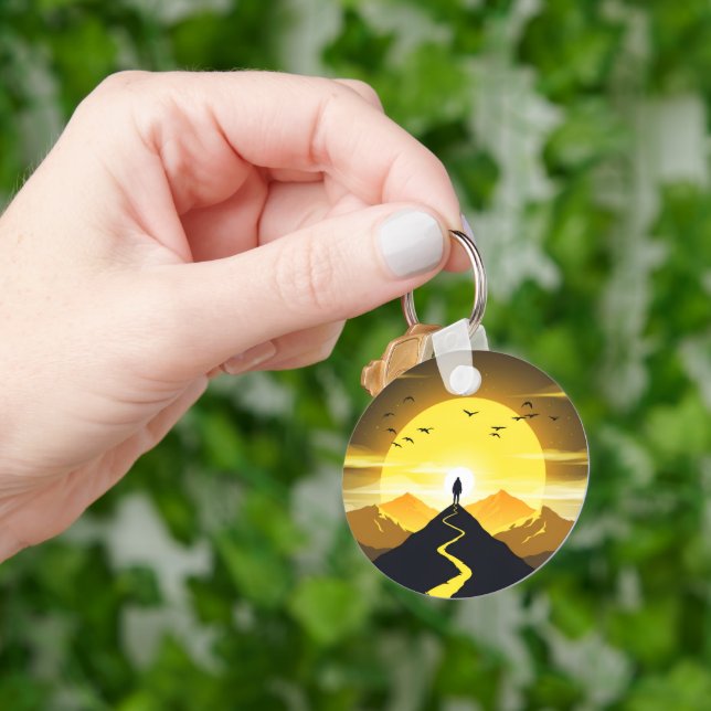 Mountain Peak Silhouette with a winding. Pedestal Keychain (Hand)