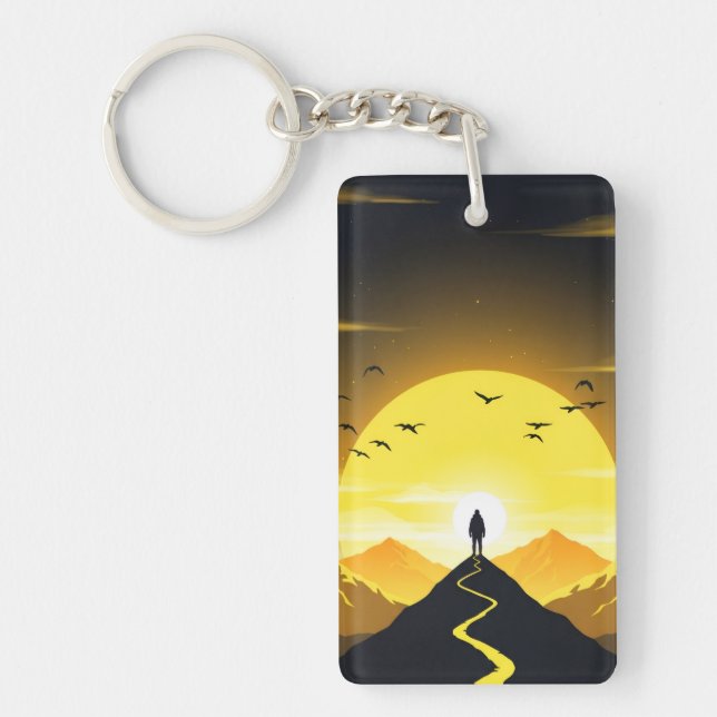 Mountain Peak Silhouette with a winding. Pedestal Keychain (Front)