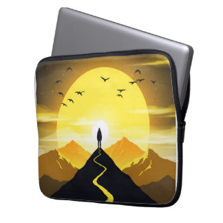 Mountain Peak Silhouette with a winding. Pedestal Laptop Sleeve