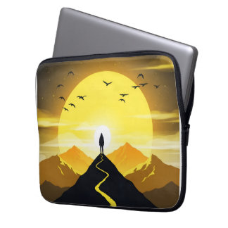 Mountain Peak Silhouette with a winding. Pedestal Laptop Sleeve