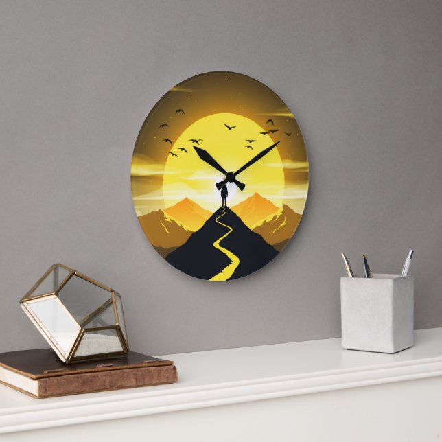 Mountain Peak Silhouette with a winding. Pedestal Large Clock (Office)