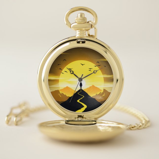 Mountain Peak Silhouette with a winding. Pedestal Pocket Watch (Inside)
