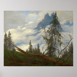 Mountain Peak with Drifting Clouds by Friedrich Poster