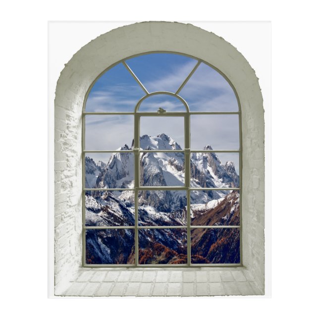 Mountain Peaks Faux Window Scene Acrylic Print (Front)