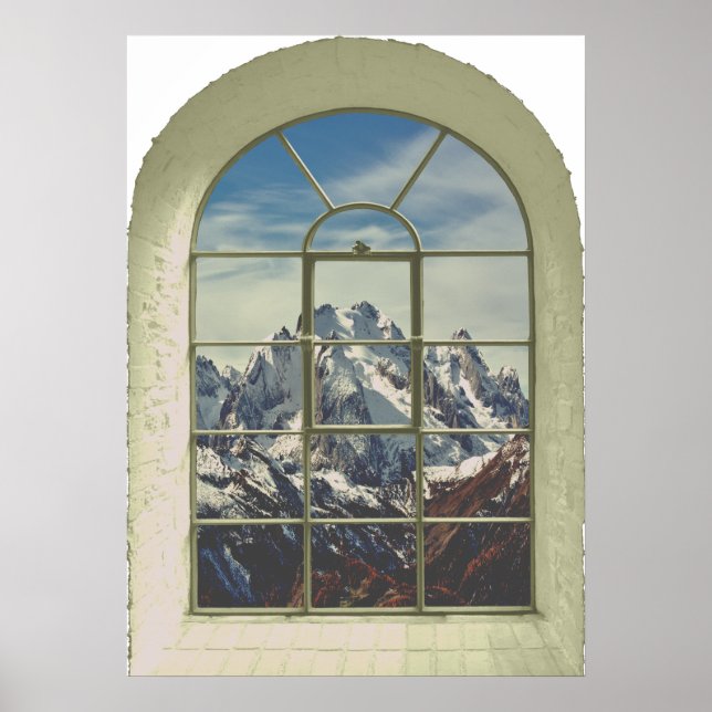 Mountain Peaks Faux Window View Poster (Front)