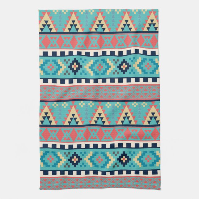 Mountain Peaks Geometric Tribal Pattern Kitchen Towel (Vertical)