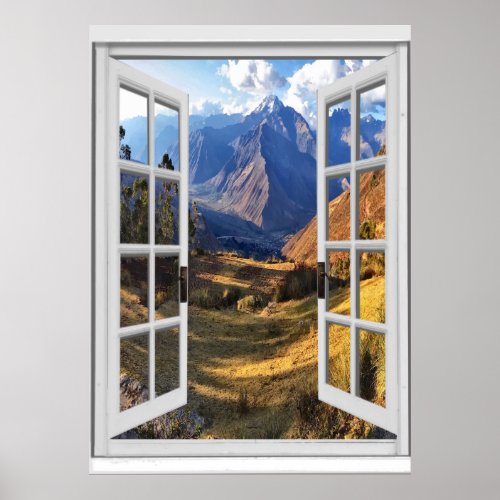 Mountain Peaks View Trompe loeil Fake Window Poster