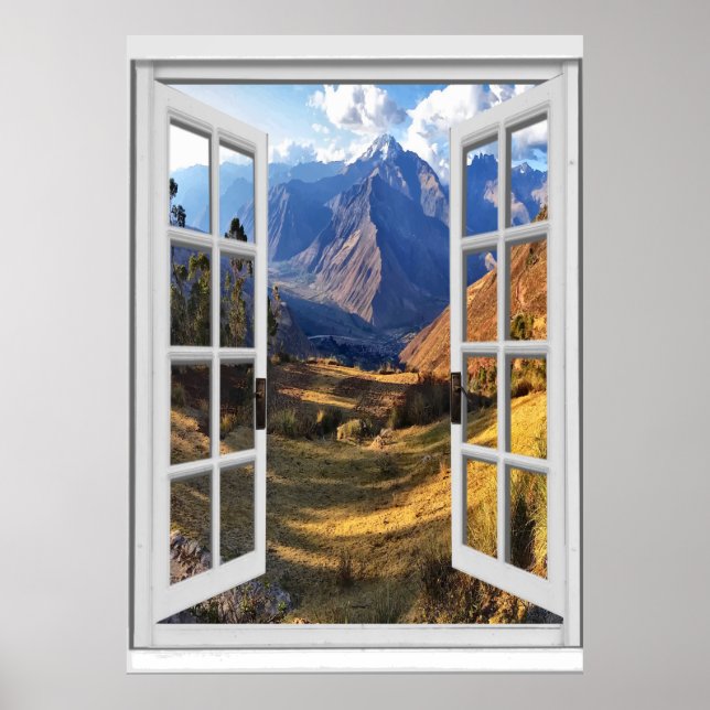 Mountain Peaks View Trompe l'oeil Fake Window Poster (Front)