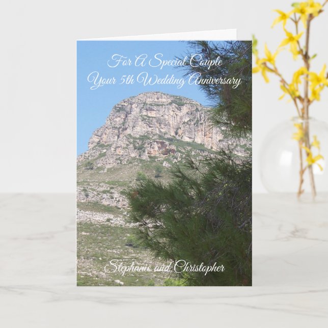 Mountain Personalised 5th Wedding Anniversary Card (Yellow Flower)