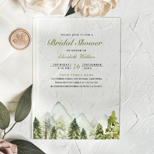 Mountain Pine Forest Bridal Shower Acrylic Invitations