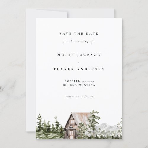 Mountain Pine Forest Cabin Photo Save the Date  Invitation