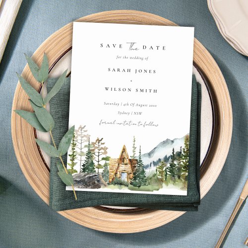 Mountain Pine Forest Cabin Save The Date Card