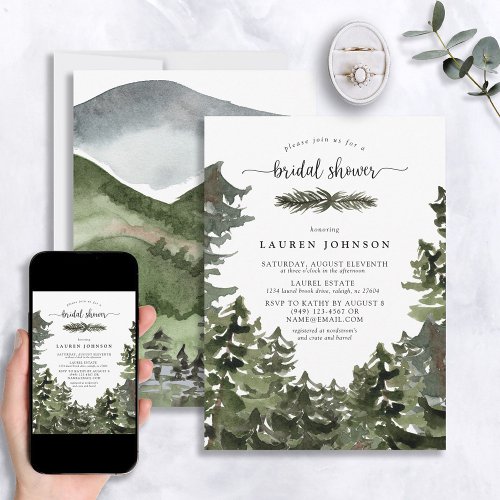 Mountain Pine Forest Winter Bridal Shower Invitation