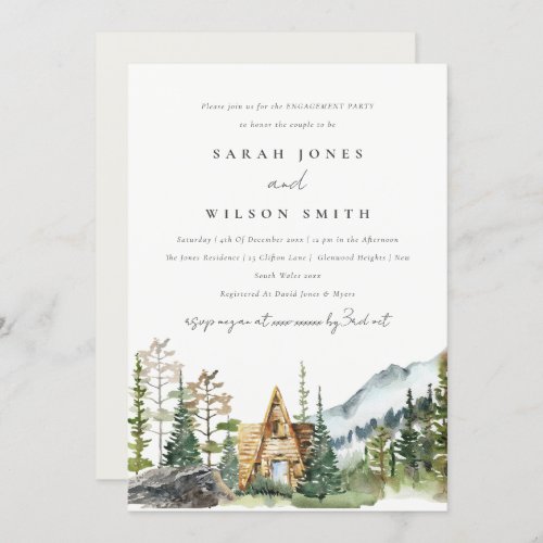 Mountain Pine Forest Wood Cabin Engagement Invite