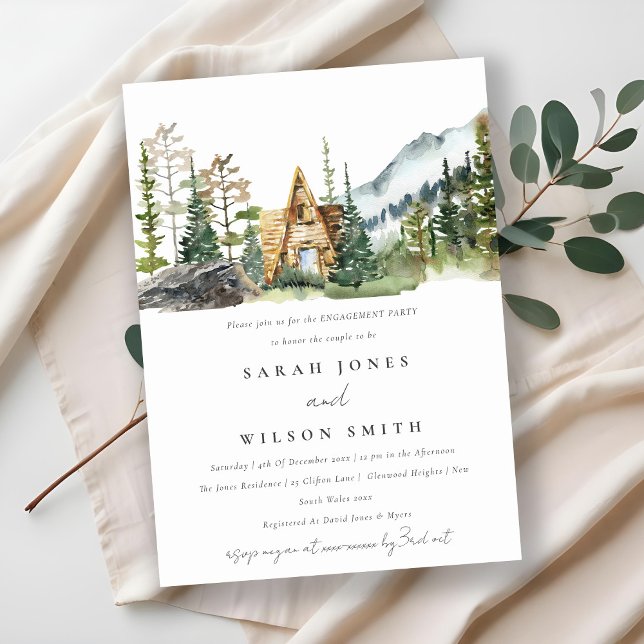 Mountain Pine Forest Wood Cabin Engagement Invite (Creator Uploaded)